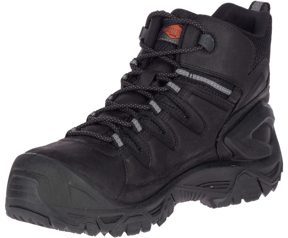 Kozaki Merrell Męskie Czarne - Strongfield Skórzane 6\" Waterproof Comp Toe - 597231-DVE